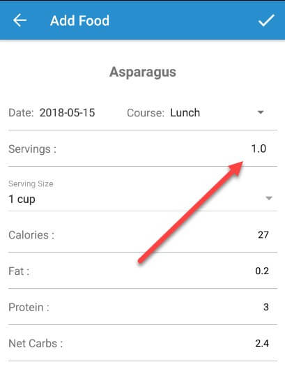 tap to change amount of servings